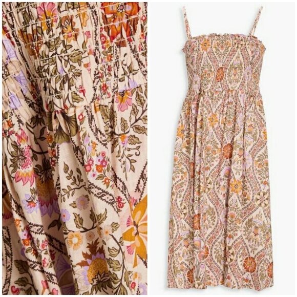 💕DEREK LAM 10 CROSBY Madani Linen Blend Smocked Skirt Light Khaki Floral 12 NWT - Picture 11 of 16